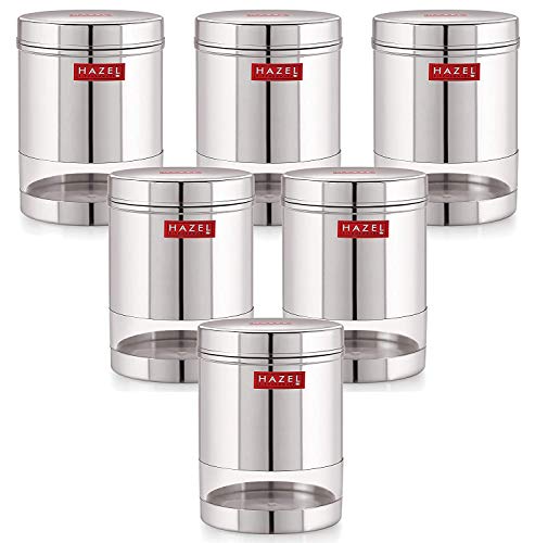 Image of HAZEL Stainless Steel Transparent Wide Mouth See Through Container, 950 ml, Set of 6