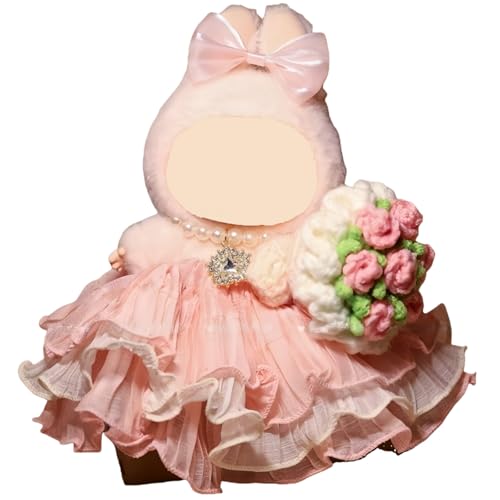 ぬいぐるみ服 ラブブ 17cm 着せ替え服 ウェディングドレス 4点セット 頭飾 スカート ネックレス ブーケ ラブブ服 人形服 2色 赤