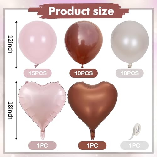 Image of Pink Brown Balloons Heart Shaped Balloon Double Stuff Pearl Beige Dusty Blush Pink Brown Balloon 18inch Heart Foil Balloons for Boho Baby Shower Valentines Day Anniversary Wedding Birthday Party Decor