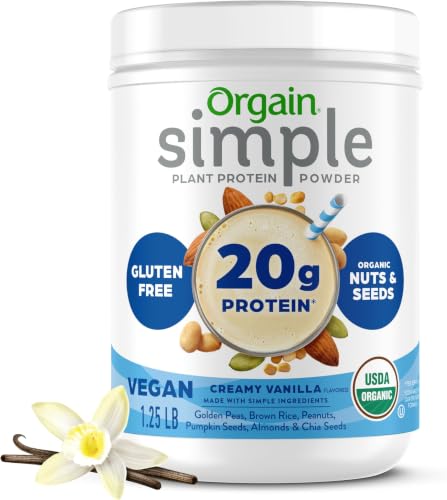 Image of Orgain Organic Simple Vegan Protein Powder, Vanilla-20g Plant Based Protein,Made with less Ingredients,No Artificial Sweeteners,Gluten Free,No Dairy or Lactose,1.25 lb (Packaging May Vary) (Pack of 6)