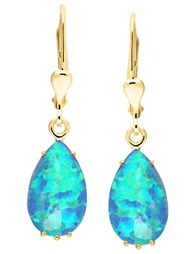 My Gold Ajanta Boucles d'oreilles pendantes pour femme en or 333/585 avec opale en or jaune véritable (8/14 carats) 30 x 8 mm, Sehr Groß, Or jaune, Opale