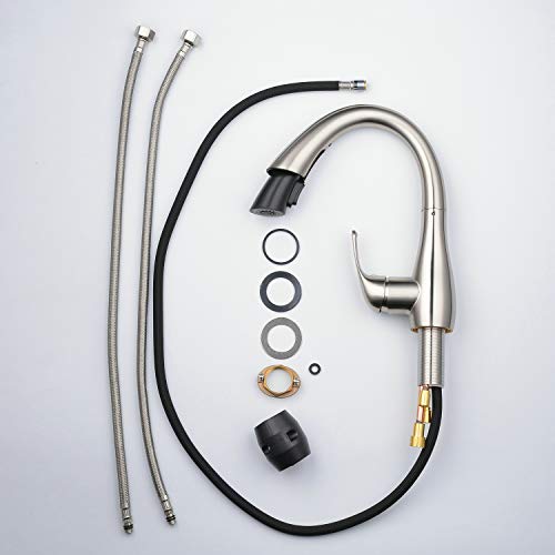 Küchenarmatur - Wasserhahn Küche Einhand-Spültischbatterie mit Herausziehbarer Dual-Spülbrause, Gebürstetes Nickel/Mattes Finish