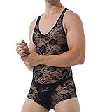 Männer Blumenmuster Sheer Lace Bodysuit Rundhalsausschnitt Ärmelloses Trikot Durchsichtige Skinny Jumpsuits
