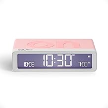 Lexon Flip Classic Luminous Morning Alarm Clock, Reversible with Faces on Off and Snooze Function, LCD Display and Touch Light, Rechargeable by USB-C - Pink Quartz