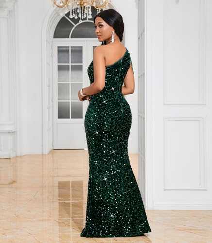 Image of Cololura Women Sequin Elegant Sexy One Shoulder Tassel Mermaid Bodycon Cocktail Evening Dress
