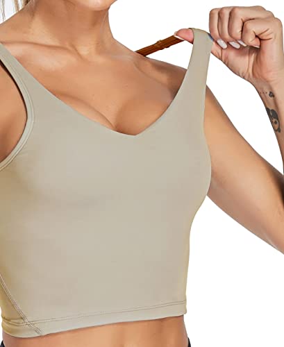 Image of Oalka Sports Bra Womens Longline Padded Crop Yoga Tank Tops