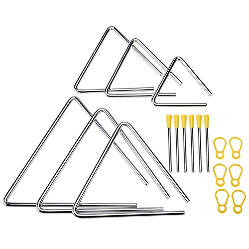 Patioer 6 Pack Triangle Instrument Set (4\" 5\" 6\" 7\" 8\" 9\"), Musical Triangle Instruments Holder Hand Percussion Instrument Triangles