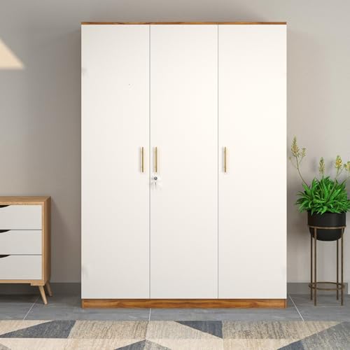 Image of Callas 3 Door Wooden Wardrobe for Bedroom | Engineered Wood Almirah with Hanging Rod, Lockable Door & Drawer |1 Year Warranty with Free Installation