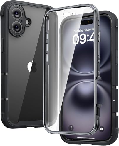 Diaclara für iPhone 16 Hülle Militärschutz 360 Grad Vollschutz Schutzhülle Stoßfest mit Integrierter Displayschutzfolie und Kameraschutz Handyhülle für iPhone 16 6 1 Schwarz
