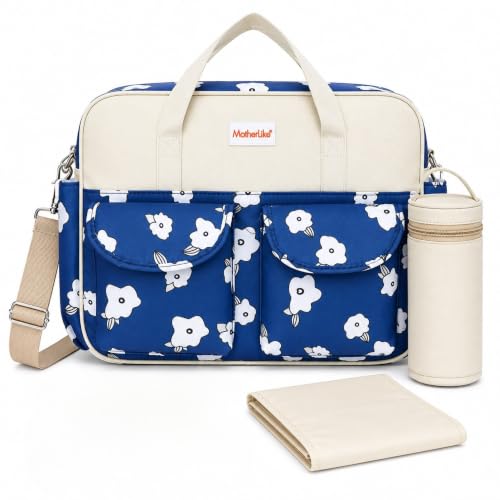 Image of Diaper Bag for Mothers for Travel with Changing Station | Tote Diaper Baby Bag for Mom | Diaper Bag with Insulated Bottle Holder & Changing Mat | 17 L,10 Pocket