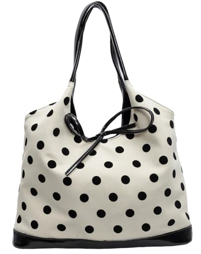 Cute Bow Crescent Purse for Women Polka Dot Slouchy Hobo Bags Large Capacity Tote Handbag Commute Leisure Satchel Purse