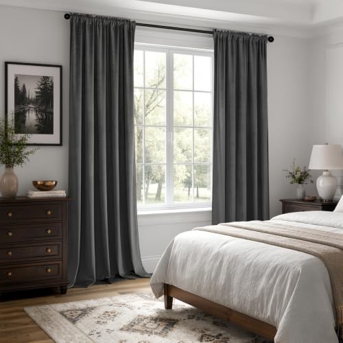 Image of MIULEE Grey Blackout Velvet Curtains Drapes 84 Inch Long 52 inchx84 inch Bedroom | Luxurious Bedroom Living Room Decor, Room Darkening, Thermal Insulated, Rod Pocket Design, Super Soft Fabric