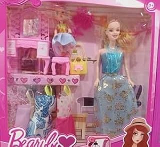 مجموعة دمية بيوتي مع خزانة ملابس وإكسسوارات من Next Store – دمية أزياء أنيقة مع فساتين وحقيبة يد وطاولة تزيين – لعبة تلبيس للفتيات من عمر 3 سنوات فما فوق