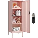 Steehoom Metal Locker Cabinet with Lock Single Door Bathroom Storage Cabinet Changing Room Locker for Home, Office, School, Gym, Garage (Pink, H49.21)