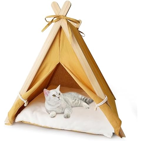 LPOTIUS Pet Teepee with Thick Cushion, Portable Dog House Tipi Bed Pet Tents for Small Dogs Puppy and Cats, 24 * 22 in Cover