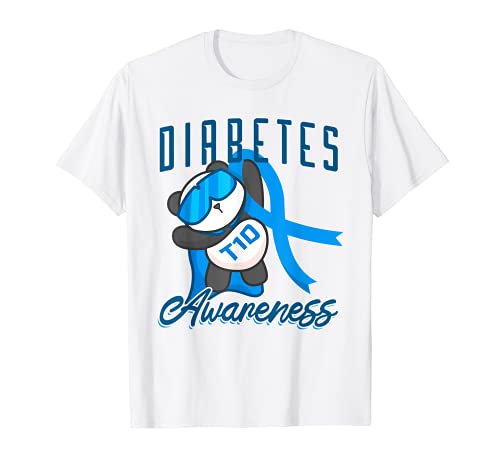 T1D Awareness Panda Mom Diabetic Blue Ribbon regalo de apoyo Camiseta