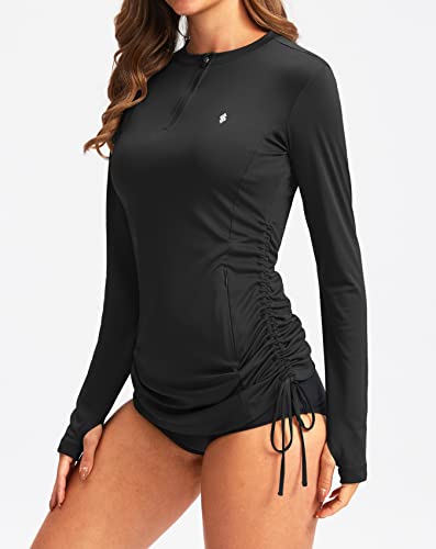 Soothfeel Women'S Long Sleeve Uv Sun Protection Rash Guard Shirts Upf 50+ Swim Shirt Swimsuits Top For Women With Zip Pockets Black thumb #1