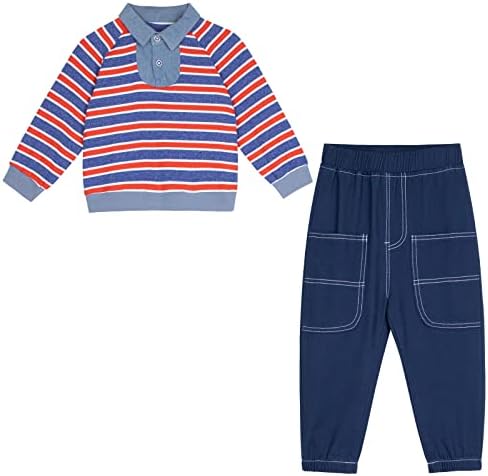 Helinkart Toddler Boy Clothes Spring Clothing Sets Little Kids Striped Sweater and Pants Fall Outfits for Child 2T to 4T