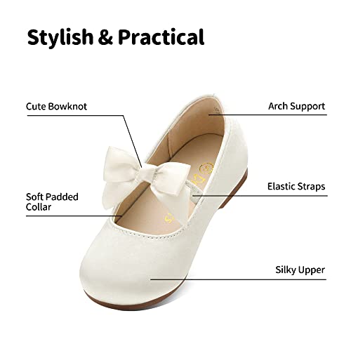 DREAM PAIRS Girls Mary Jane Front Bow Ballerina Flat Dress Shoes, Sophia-22-ivory - 4 Toddler (Sophia-22)