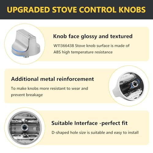 5 Pack W11366438 Stove Knobs Replacements Compatible with Whirlpool Gas Ranges WCG55US0HS00 WCG55US6HS00 WCG77US0HS00,Replace Part W10850010 W11084623 AP6888134 4929319 PS12723935 by HenSinTc - Image 5