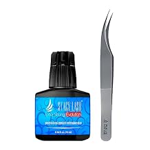 Stacy Lash Extra Strong Evolution Eyelash Extension Glue 10ml & STL-1 Isolation Tweezers for Extensions/Black Adhesive 1-2 Sec Drying Time/Precision Stainless Steel Tool/Professional Supplies