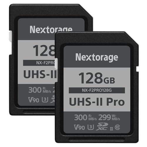 Image of Nextorage Japan 128GB 2Pack SDCard UHS-II Memory Card V90 Canon, Sony, Nikon, Fujifilm, Panasonic Camera 8K 4K High-Speed Continuous Shooting pSLC Max Read 300MB /s Max Write 299MB /s NX-F2PRO128G