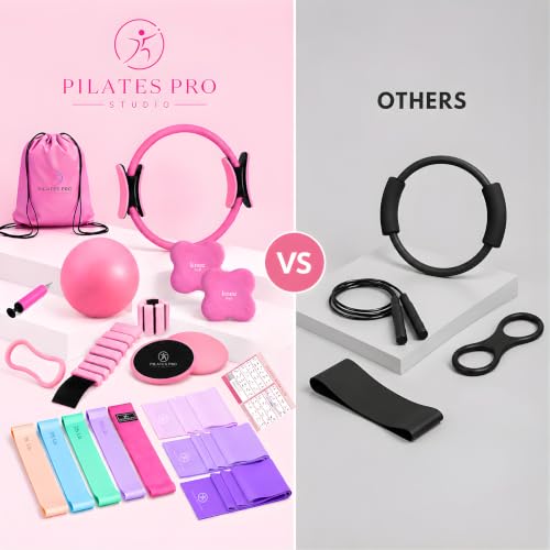Pilates Kit for Women 20-in-1, Pilates Equipment Set with 14.5"Pilates Ring, Resistance Bands, Pilates Ball, Ankle Weights, Exercise Sliders, Grip Socks & Knee Pads For Yoga, Complete Home Workout Set by PILATES PRO STUDIO - Image 5