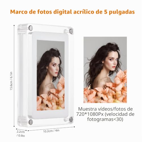 Miniatura 6 de Andoer Marco De Fotos Digital, 5 Pulgadas, Marco De Fotos Electrónico Acrílico, Marco De Fotos Electrónico, Reproductor De Fotos Música Vídeo, Rotación Automática, Memoria Incorporada De 8 Gb, Batería