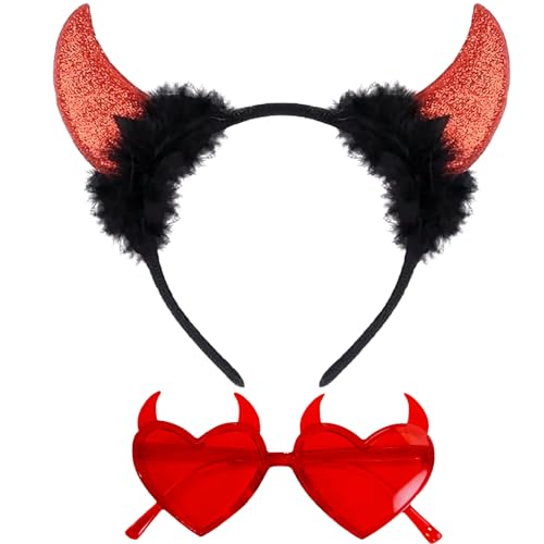 TAXTYHRE Diadema Diablo, 2pcs Accesorios Diablo, Diadema Cuernos Diablo, Gafas