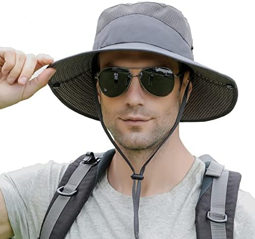 Aenmt Sun Hat for Men/Women, Wide Brim UV Protection Bucket hat, Waterproof Mens Boonie Hat for Fishing Hiking Garden Beach Dark Gray