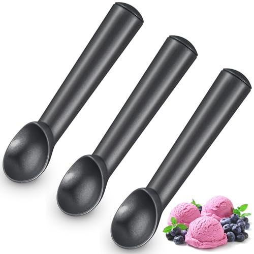 Suclain 3 Pieces Ice Cream Scoop 7 Inches Nonstick Anti Freeze Ice Cream Scooper with Comfort Handle Aluminum Alloy Design Professional Ice Cream Scoop Easy Clean for Gelato Cookie Sorbet (Black)