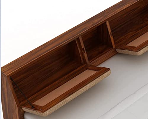 Image of STRATA FURNITURE Sheesham Wood Queen Size Double Bed Without Storage | Wooden Palang Cot for Bedroom Living Room Furniture (Honey Finish)