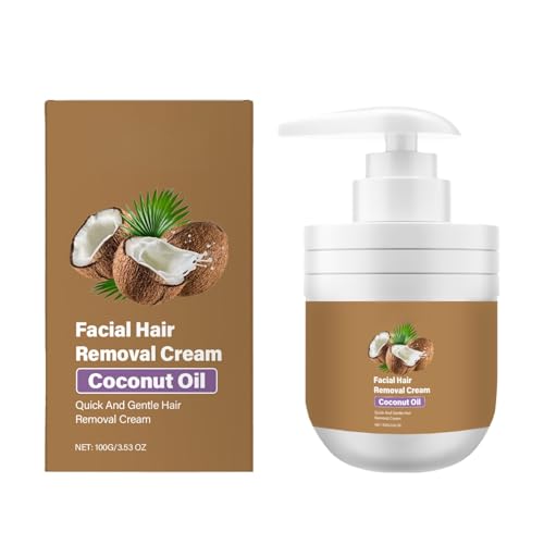Facial Hair Removal Cream for Women with Coconut Oil Gentle & Painless Depilatory Cream for Upper Lip Chin Face & Body Kind to Sensitive Skin Moisturizing & Soothing All Skin Types 100g