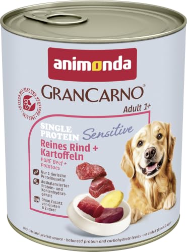 animonda GranCarno Adult Sensitiv Rind + Kartoffeln (6 x 800 g), Nassfutter für ernährungssensible Hunde, Nassfutter für Hunde mit bekömmlichen Zutaten, Sensitives Hundefutter ohne Getreide