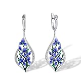 Santuzza 925 Sterling Silver Purple Orchid Earrings Cubic Zirconia Handmade Enamel Flower Dangle Ear