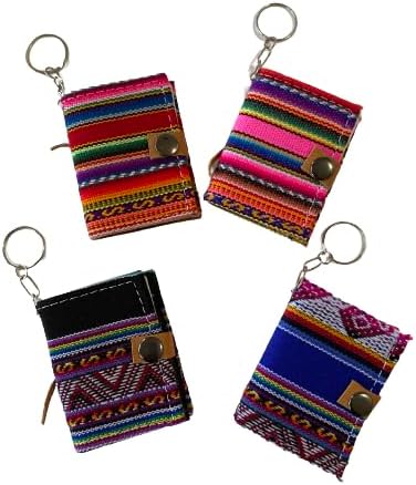 Lot (3) Miniature notebook key Chains, Handmade Peruvian Ethnic Fabric, Assorted Colors, 3.1 x 2.5 Inches, Decorative Ornaments for Keys and Bags