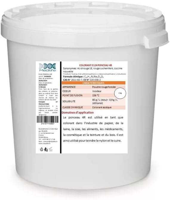 250 g COLORANTE E124 PONCEAU 4R Acid rojo 18, rojo cochinilla A, coccina nueva