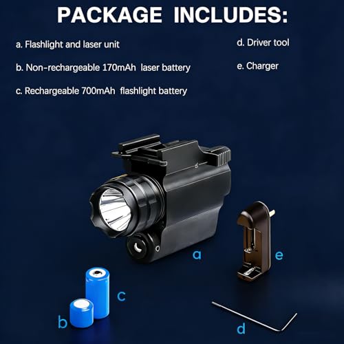 HUPPER Pistol Light and Red Laser Sight Combo for Guns, RED Beam Tactical Flashlight White LED Combo
