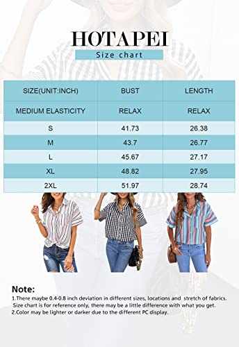 Hotapei Women's Summer Casual V Neck Striped Cuffed Sleeve Button Down Collar Front Pockets Tunic Blouses Fashion 2023 Tshirts Tops Large B Sky Blue #TOP5