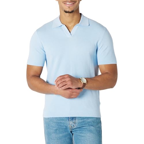 Amazon Essentials Herren Regular-Fit-Polo-Pullover aus Strick mit kurzen Ärmeln, Himmelblau, XL