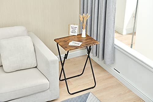 Furniturer Folding Tables Foldable Tv Tray Dinner Snack Trays Set Of 2, Industrial Style Sofa Bedside Tables With X-Frames, Small Laptop Table In Vintage Brown, 15 X 18.9 X 26.2 In, 2Pcs #TOP6