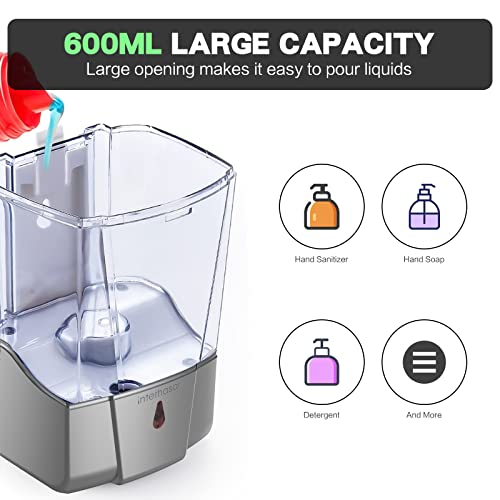Image of interhasa! Soap Dispenser, Touchless Hand Sanitizer Dispenser Wall Mount 600ml Automatic Kitchen Soap Dispenser for Commercial Home, Office (Silver)