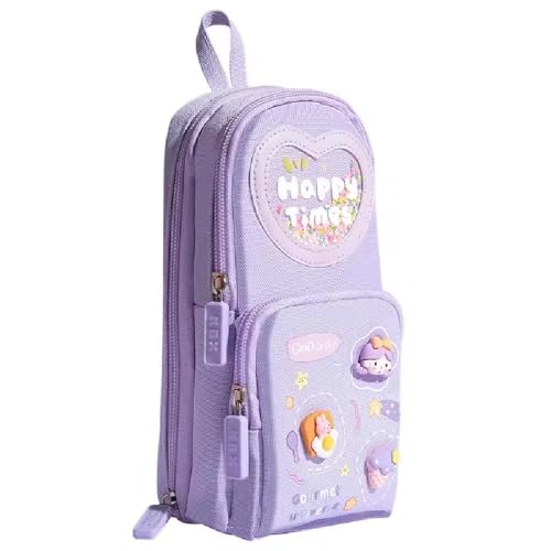Image of Pencil Case Large Pencil Cases for Girls Boys Big Capacity Pencil Pouch with 3 Compartments School Stationary Kids College Students Office Aesthetic Pencil Pouch (Happy TIME Purple)