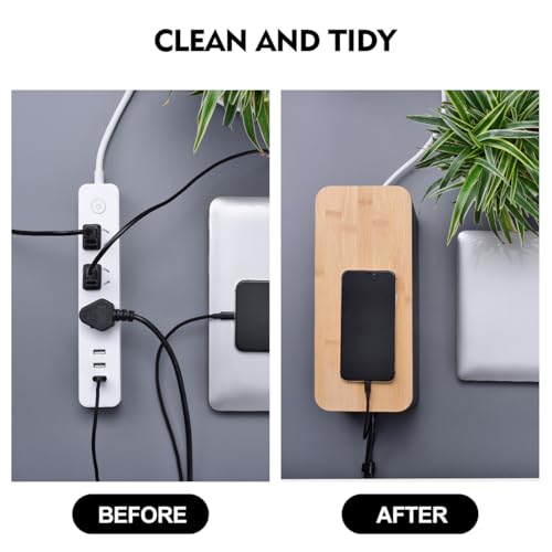 Image of 2 Pack Large Cable Management Box - Wooden Style Cord Organizer Box and Cover for TV Wires, Computer, Router, USB Hub and Under Desk Power Strip - Safe ABS Material and Baby-Pets Proof Lock (Black)