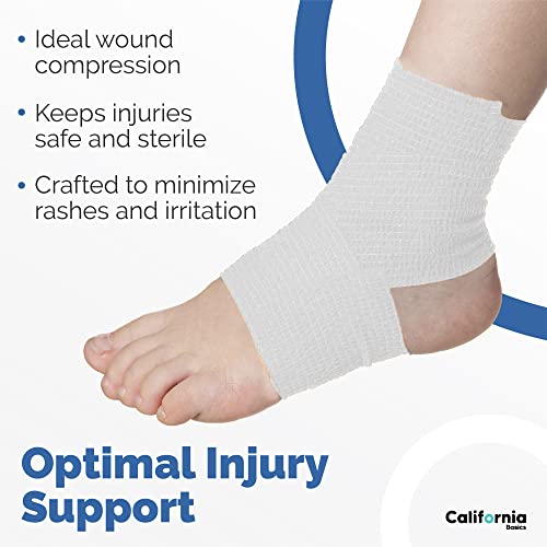 Image of California Basics Self Adhesive Bandage Wrap - Self Adhering Non Woven Cohesive Bandage Rolls - Stretch Wrap - Multi Colored Athletic Tape for Wrist - Waterproof (2 inch- 12 Pack- White)