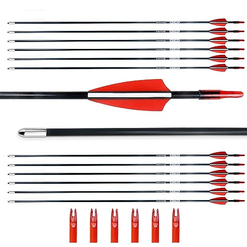 BOWSOUL 28“ Archery Arrows Training Practice Target Arrows for Kids Youth or Beginners Safe Blunt Points Durable Shaft on Recurve Bows Youth Bow and Longbows(Pack of 12) (Red White)