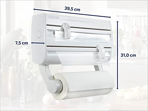 Leifheit Parat F2 ComfortLine Kitchen Roll Holder Wall Mounted Holder for Film, Foil and Kitchen Roll, Easy-Install Kitchen Roll Dispenser with Cutter