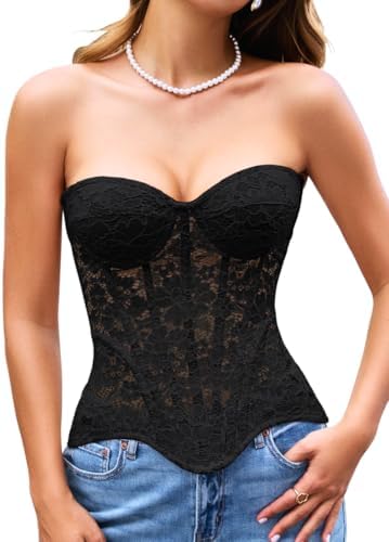 ChiaoLezhee Women's French Romance Corsets, Sheer Floral Lace Fit...