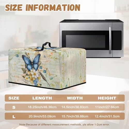 Image of Microwave Oven Dust Cover, Stain-Resistant Kitchen Electrical Appliance Cover Countertop Ovens Decorations, S, 18.25 x 14.5 x 11 Inches, Butterfly Flower Retro Letter Print