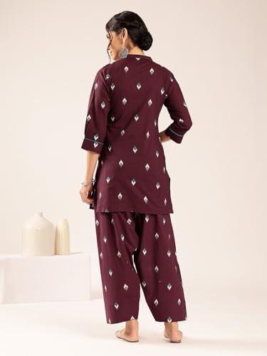 Image of Vbuyz Women's Printed & sequience work A-line Cotton Pink Kurta Pant With Dupatta